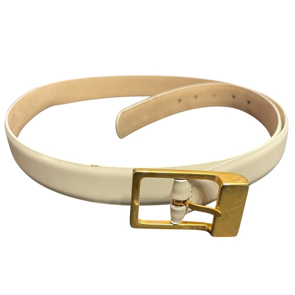 Vintage 90s‎ Lejon Cream Italian Calfskin Leather Belt 1X Gold Buckle Minimalist